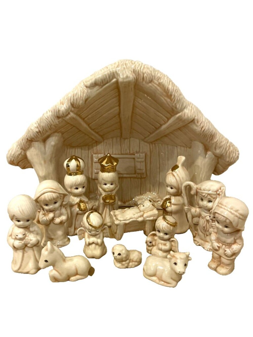 Ceramic Glazed Nativity Scene Christmas Village Holiday Decor 14 Pieces - Picture 2 of 7